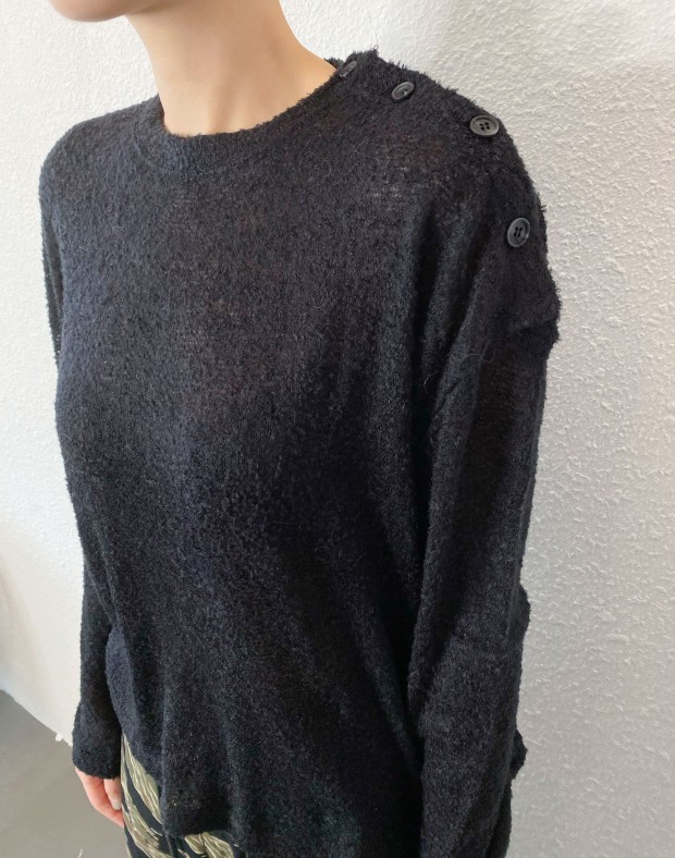 Black Button Up Shoulder Knit #250321